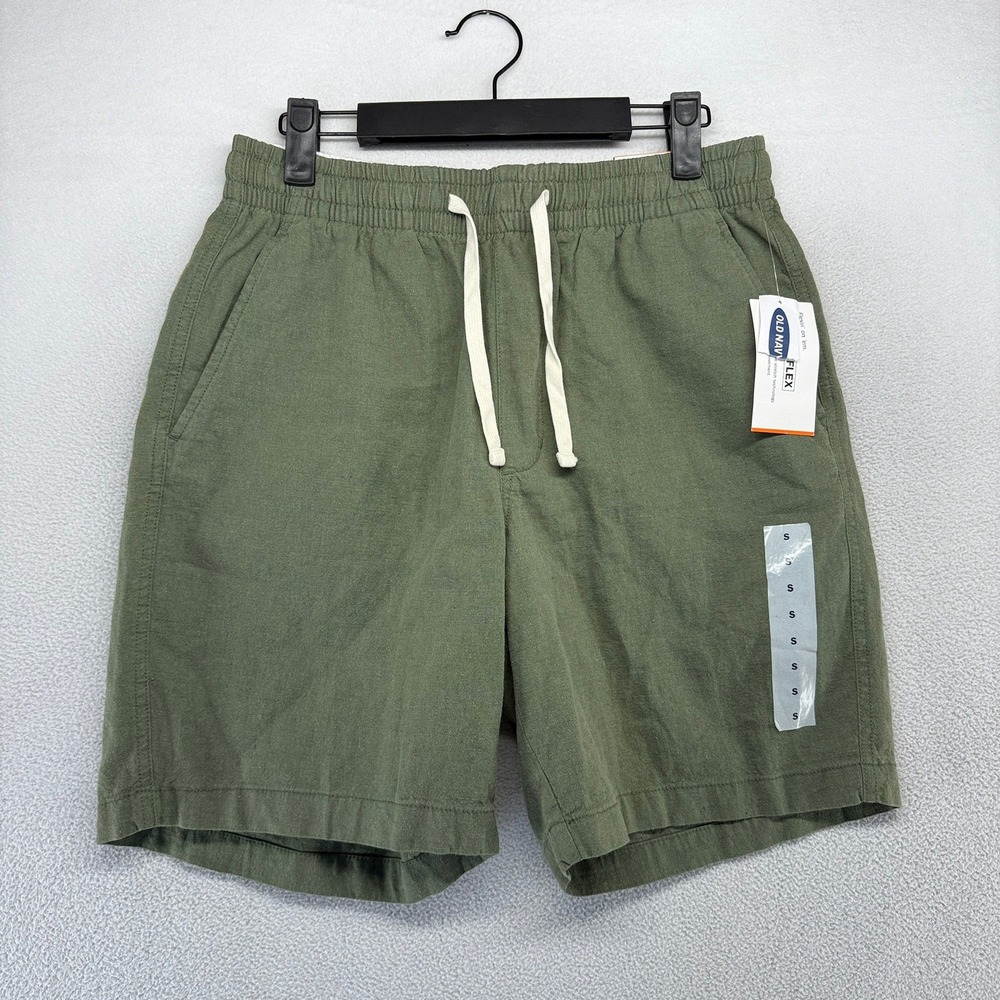 Old Navy Shorts Mens Small Green Flex Linen Blend Pull On Elastic Waist NEW